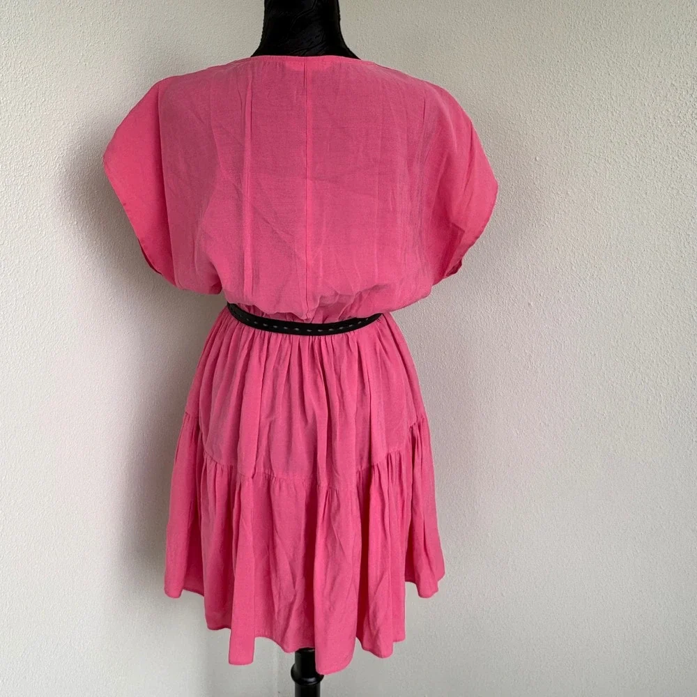Mango Tiered V-Neck Mini Dress Womens Size 6‎ Pink
